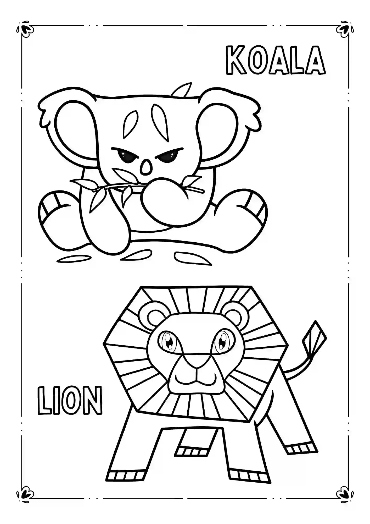 Wild Life Animals Coloring Worksheets (KOALA & LION)