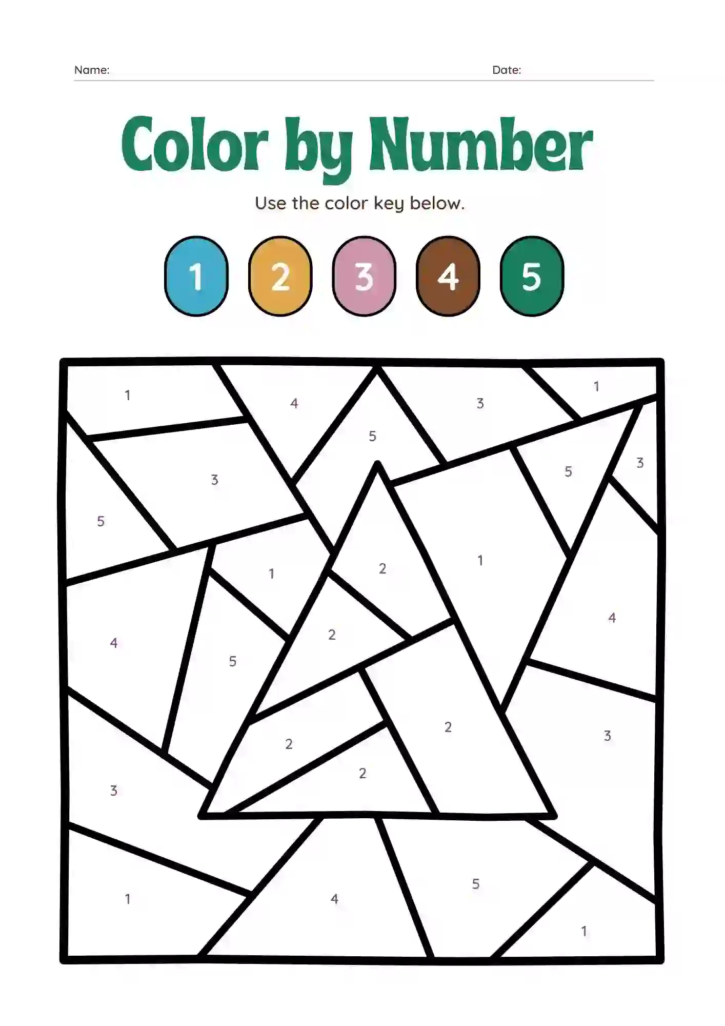 Colour by Number Shapes Worksheets for kindergarten