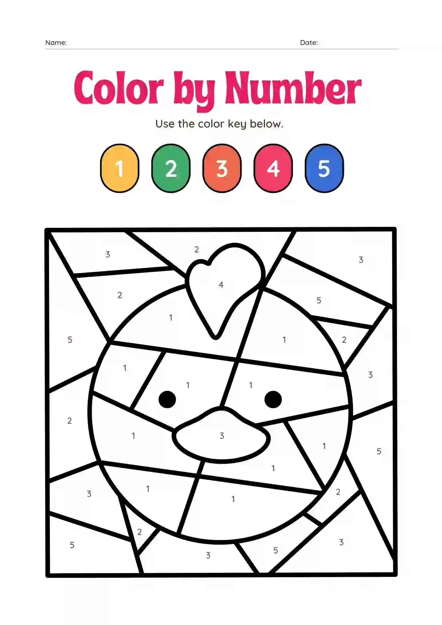 Color By Number Animal Worksheets for kindergarten