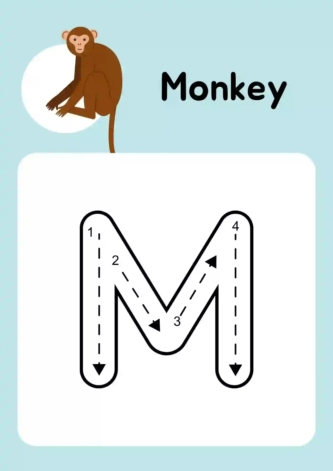 Uppercase Alphabet (M) Tracing Worksheets Kindergarten