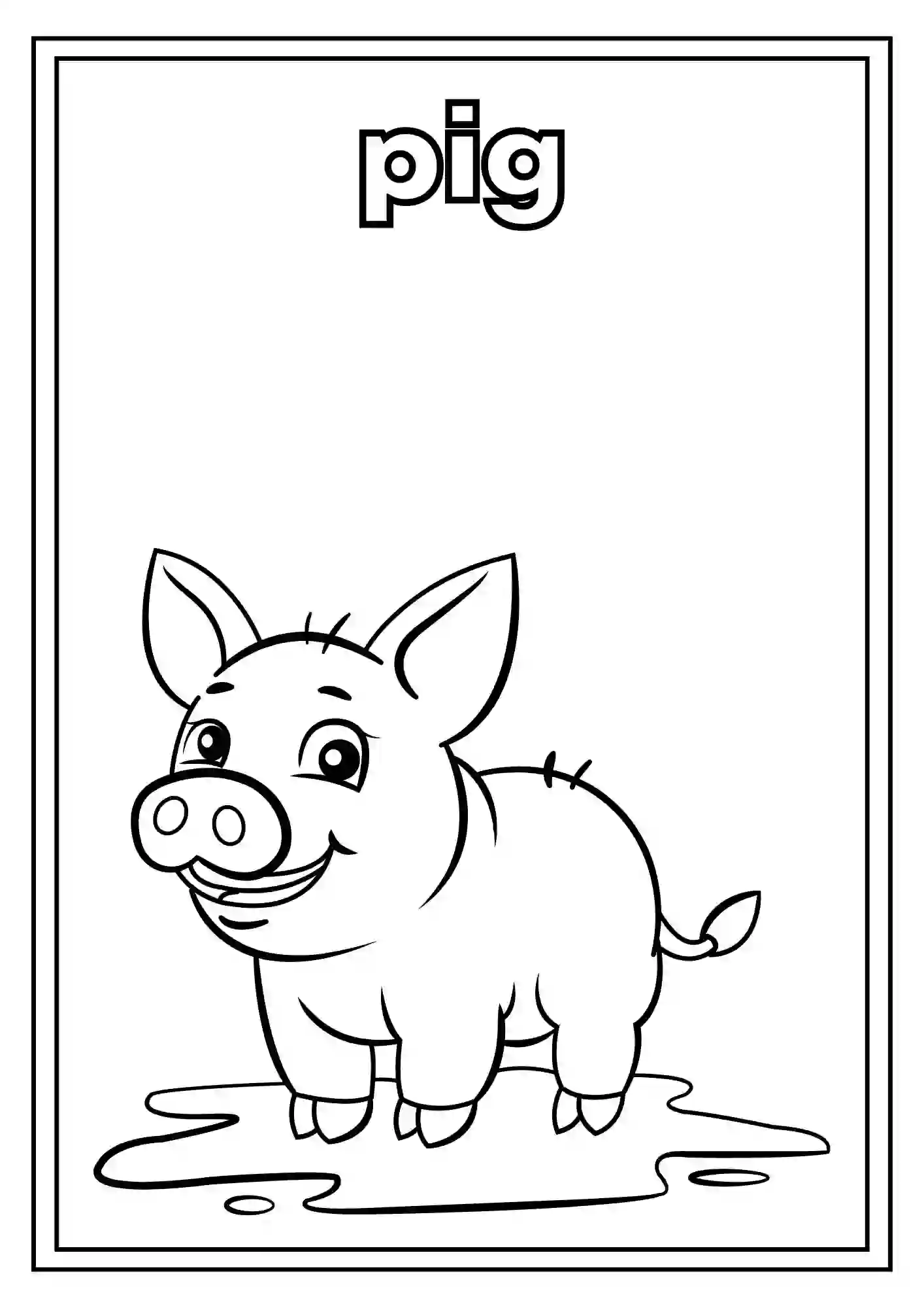 Animal Coloring Worksheets for Kindergarten Part 2 (PIG)