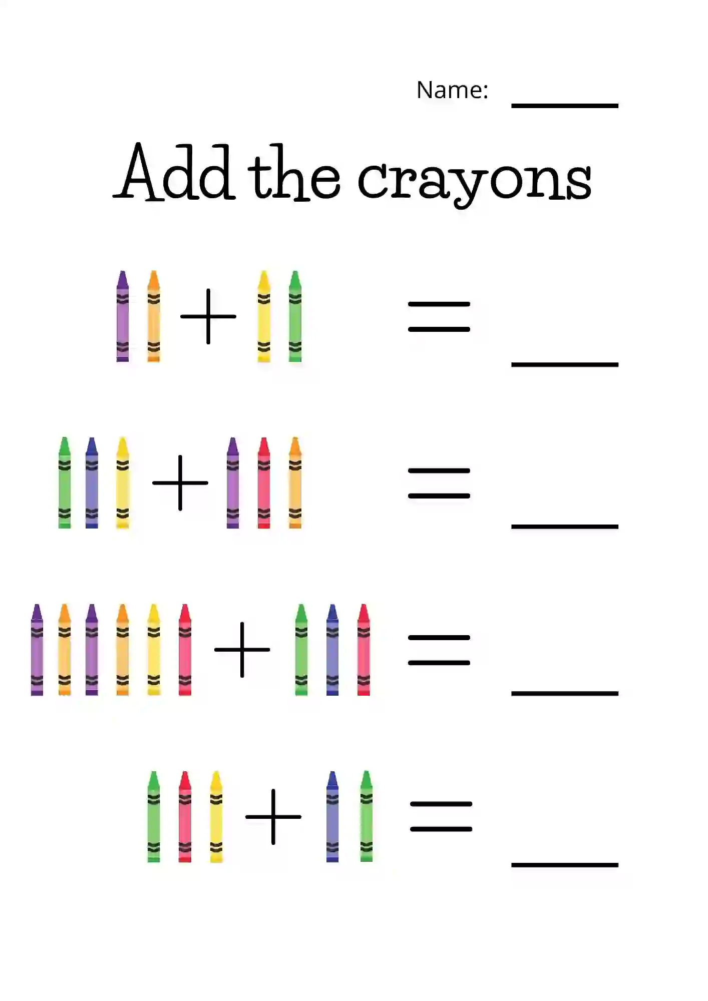 Crayon Addition Worksheets For Kindergarten