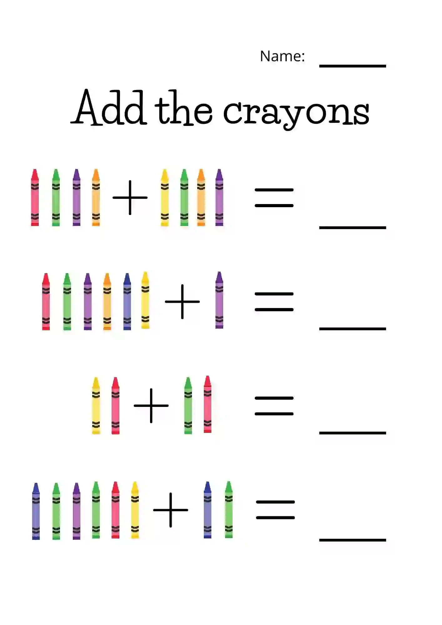  Crayon Addition Worksheets For Kindergarten