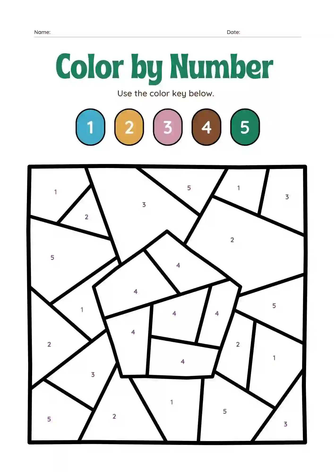 Colour by Number Shapes Worksheets for kindergarten