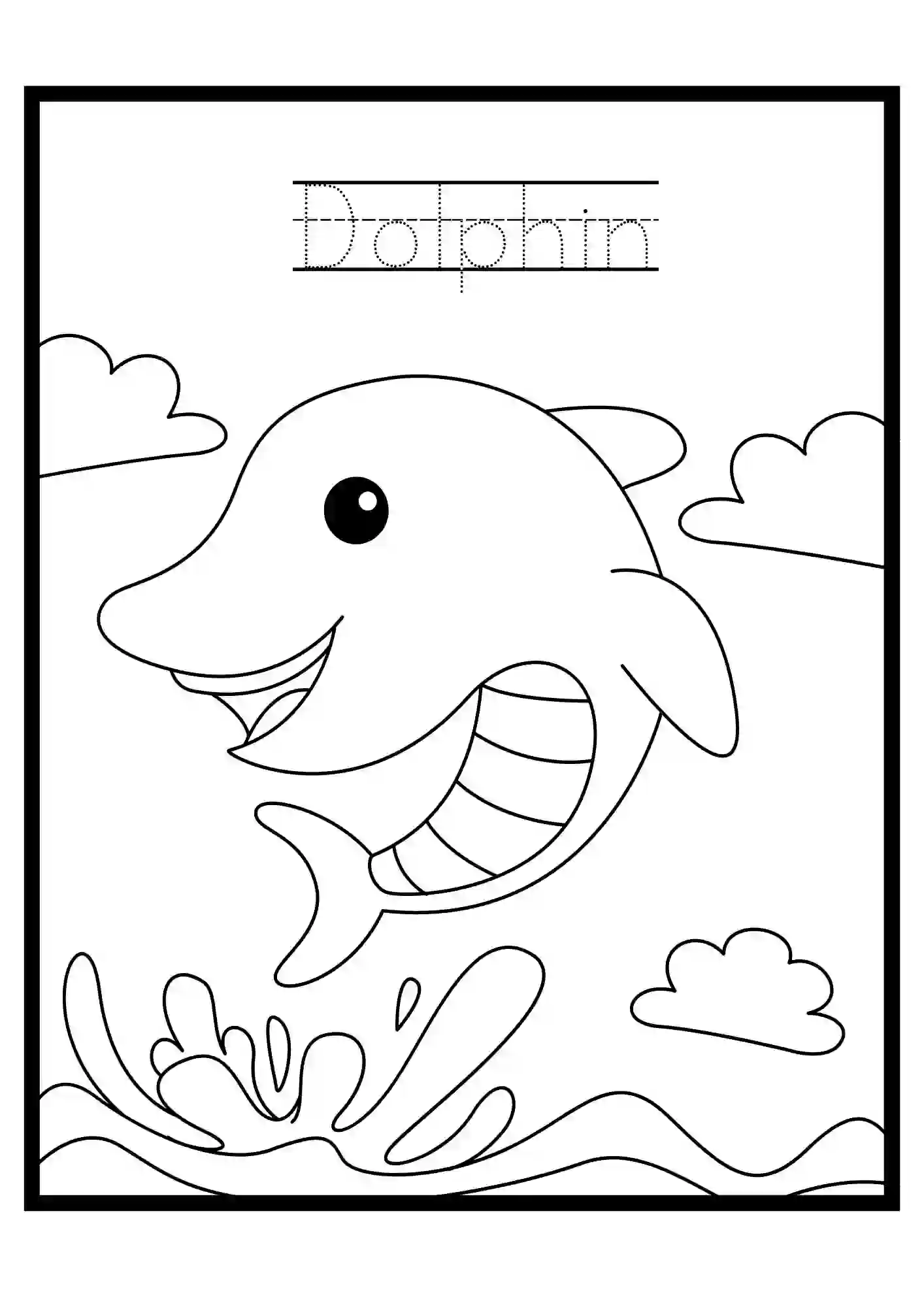Under the Water Colouring Worksheets dolphin