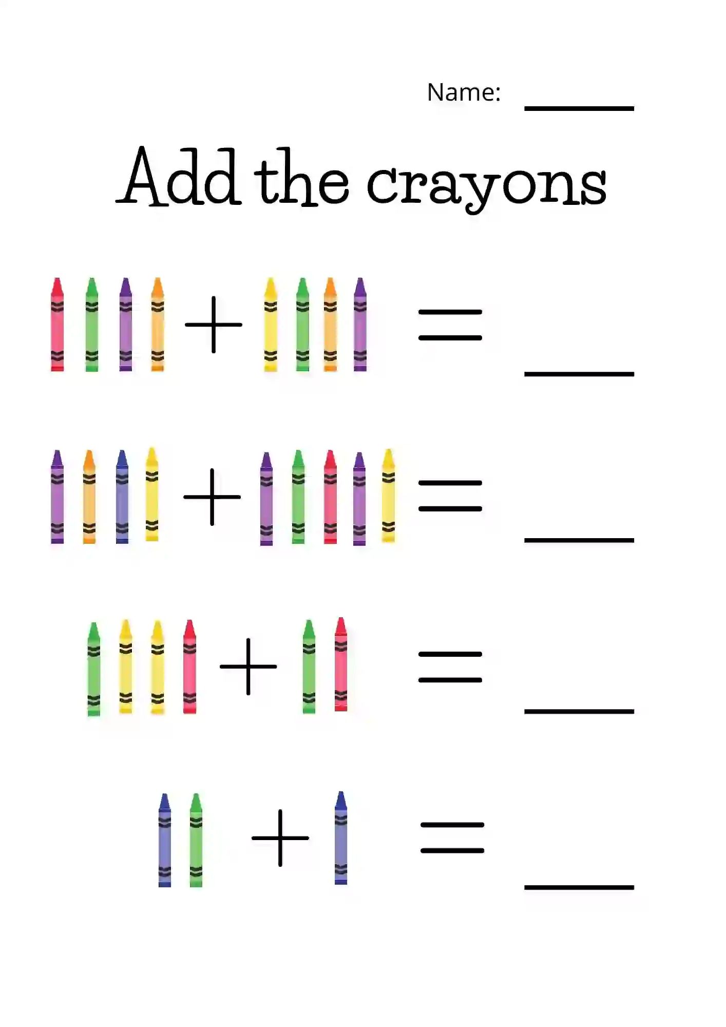 Crayon Addition Worksheets For Kindergarten