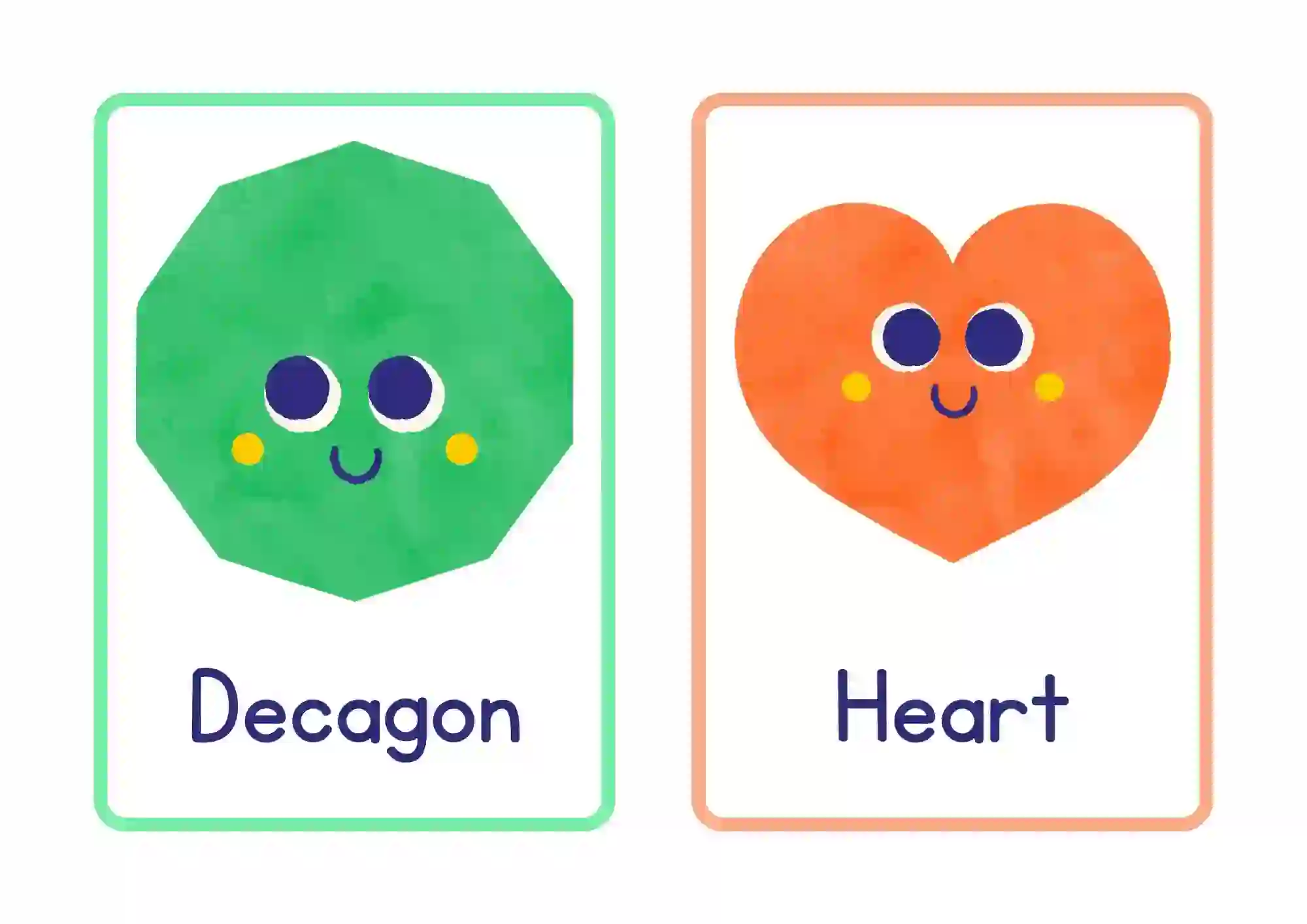 Shape Characters Posters For Kindergarten (decagon and heart)