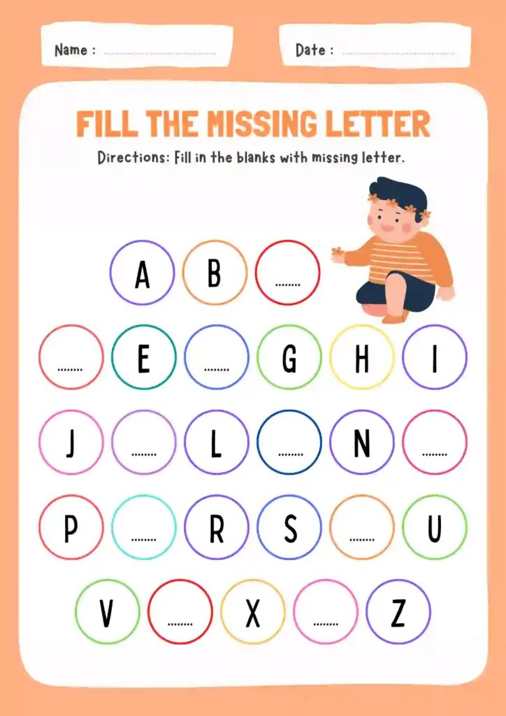 Missing Alphabet Letters Worksheet for LKG