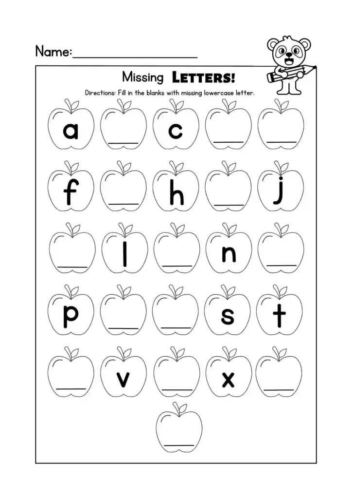 Missing Alphabet Letters Worksheet for LKG