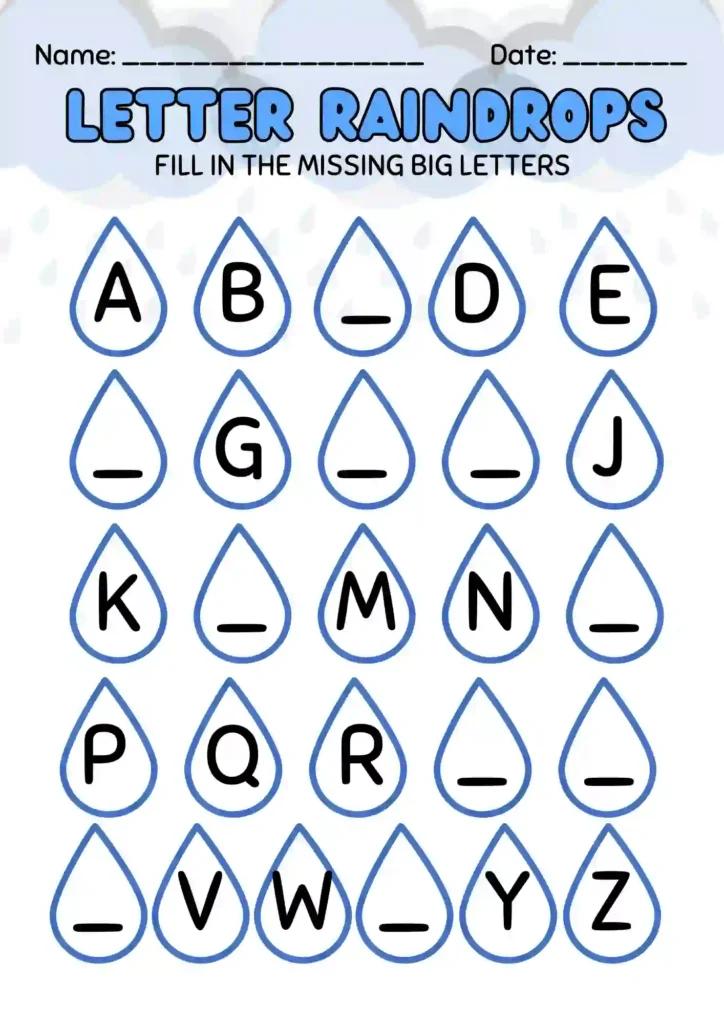 Missing Alphabet Letters Worksheet for LKG