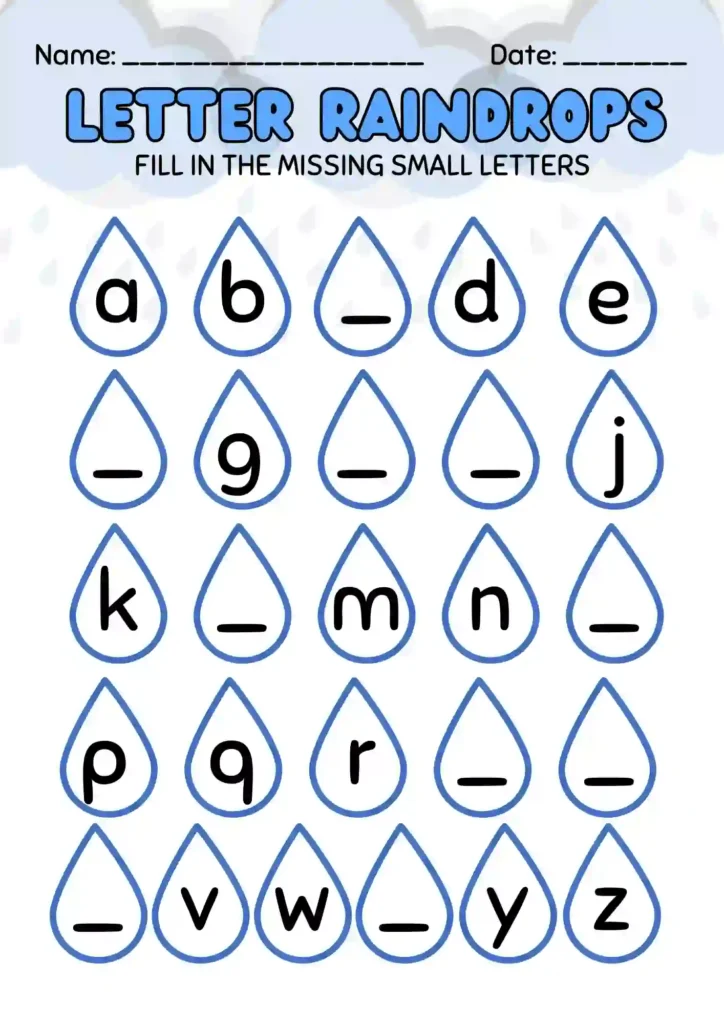 Missing Alphabet Letters Worksheet for LKG