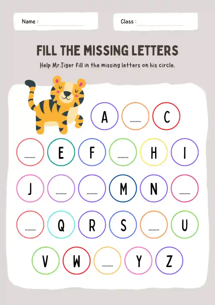 Missing Alphabet Letters Worksheet for LKG