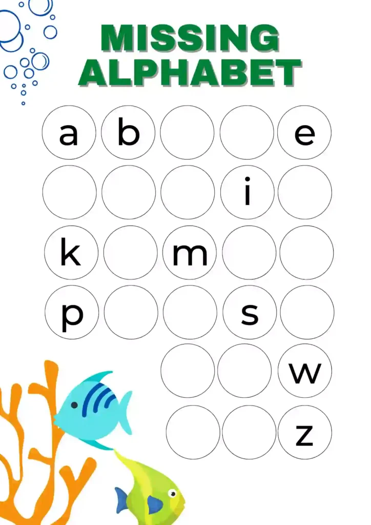 Missing Alphabet Letters Worksheet for LKG