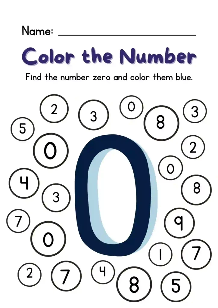 Color The Number 0 Worksheets For Kindergarten