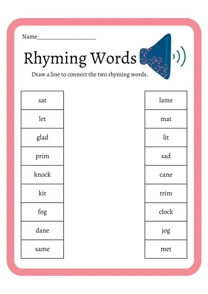 Kindergarten Rhyming Words Worksheets pdf