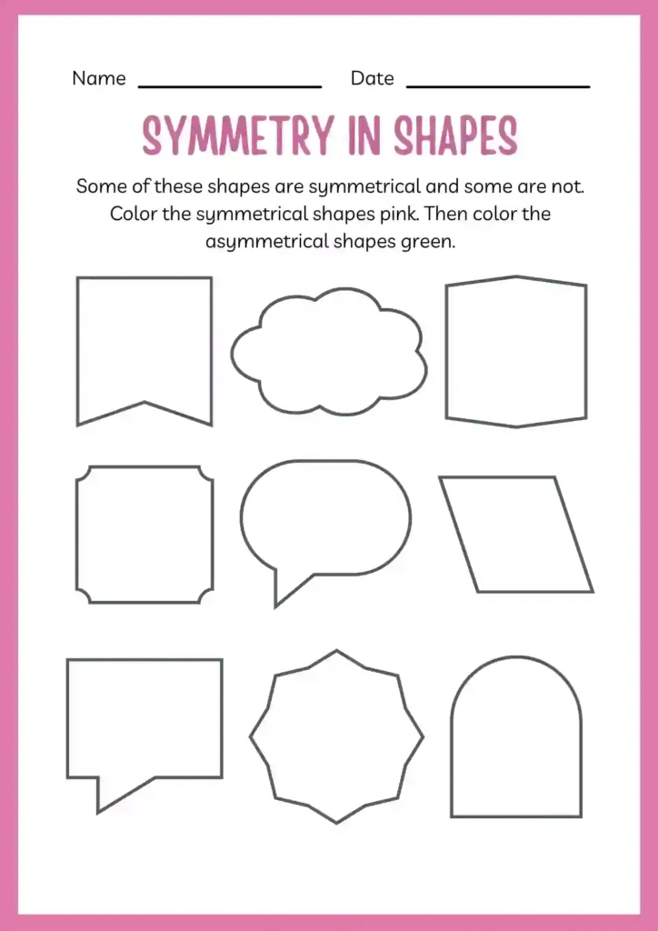 Free Symmetry Line Worksheets for Kindergarten