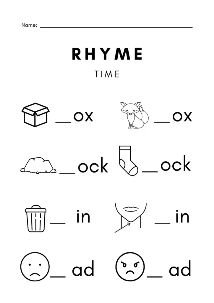 Kindergarten Rhyming Words Worksheets pdf