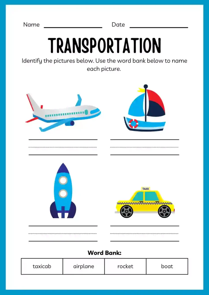 Transportation Worksheets for Kindergarten