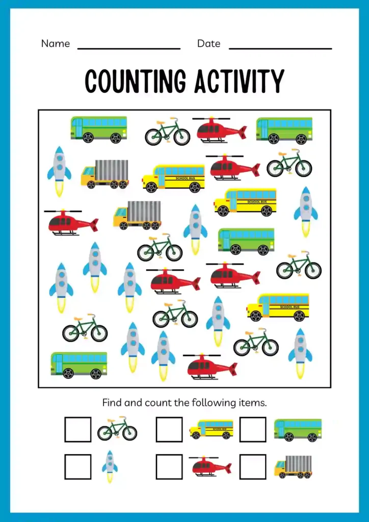 Transportation Worksheets for Kindergarten