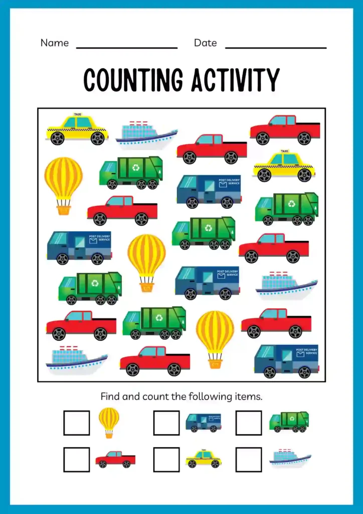 Transportation Worksheets for Kindergarten