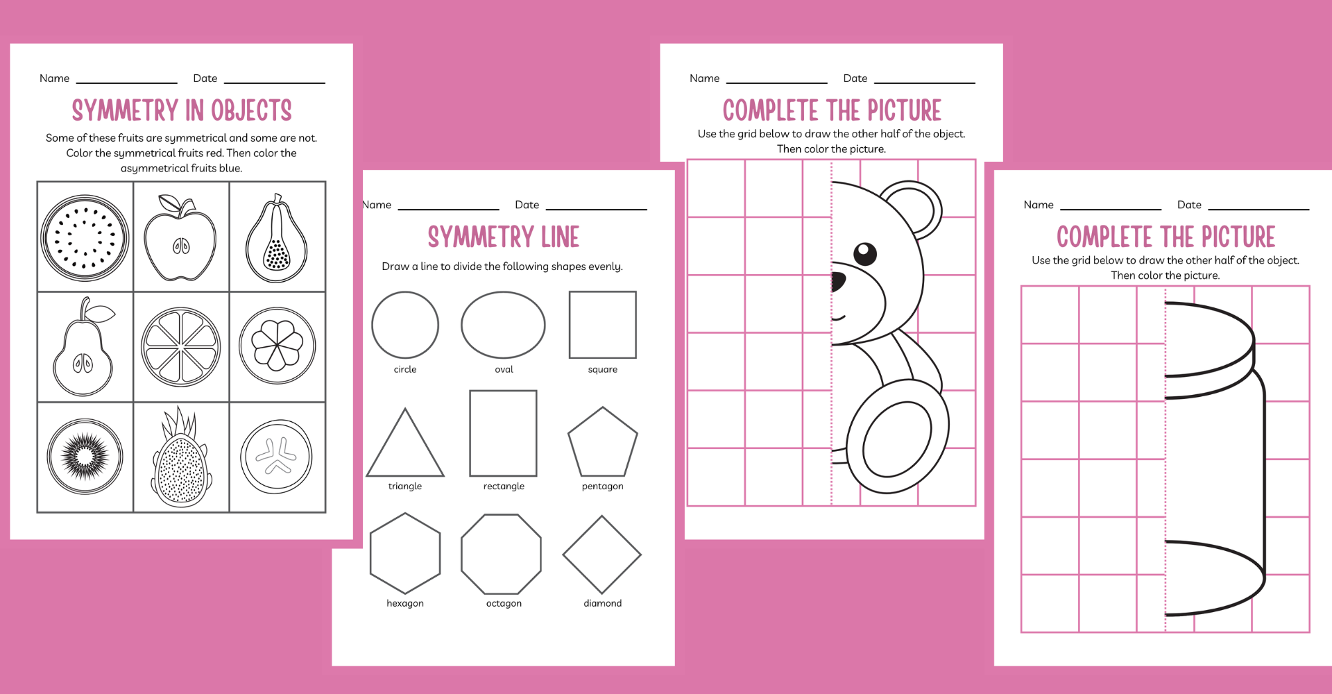 Free Symmetry Line Worksheets for Kindergarten