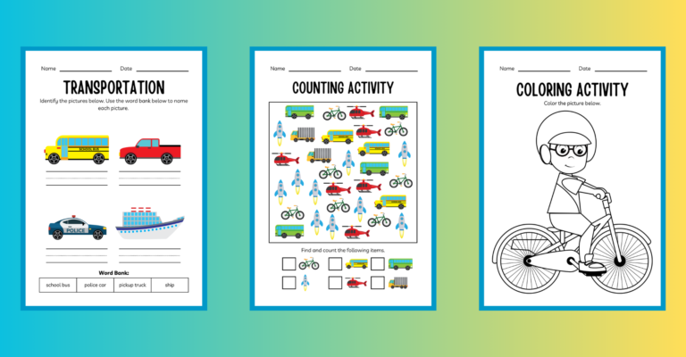 Transportation Worksheets for Kindergarten