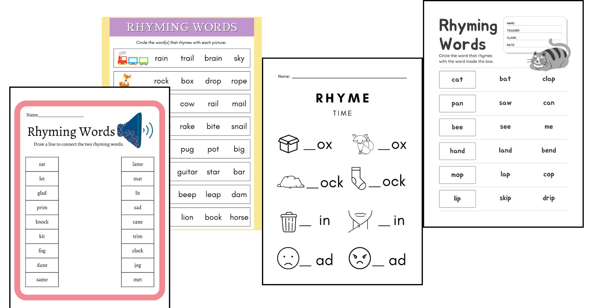 Kindergarten Rhyming Words Worksheets