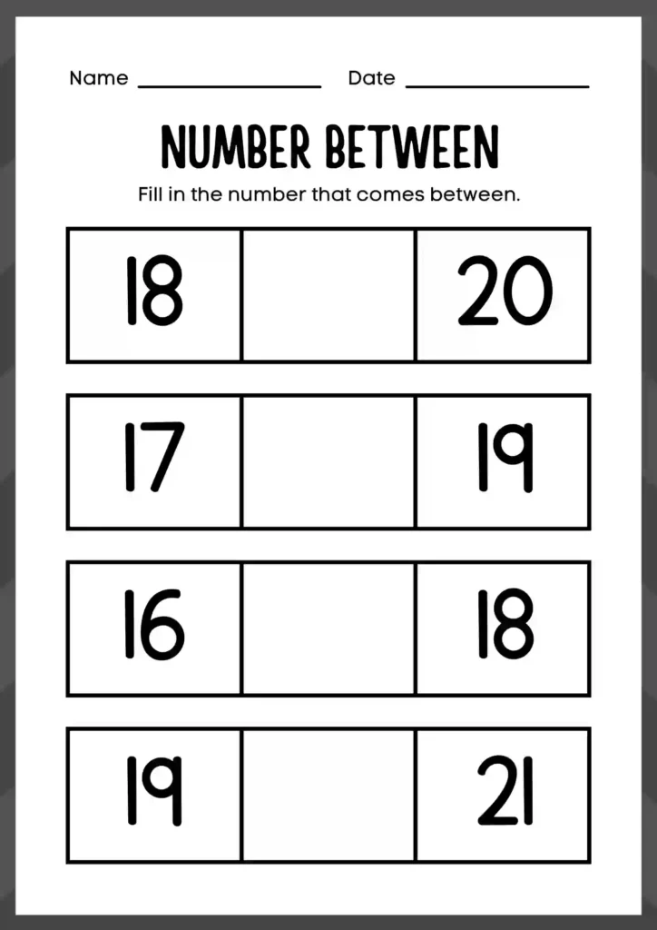 Free What Comes Between Number Worksheets PDF